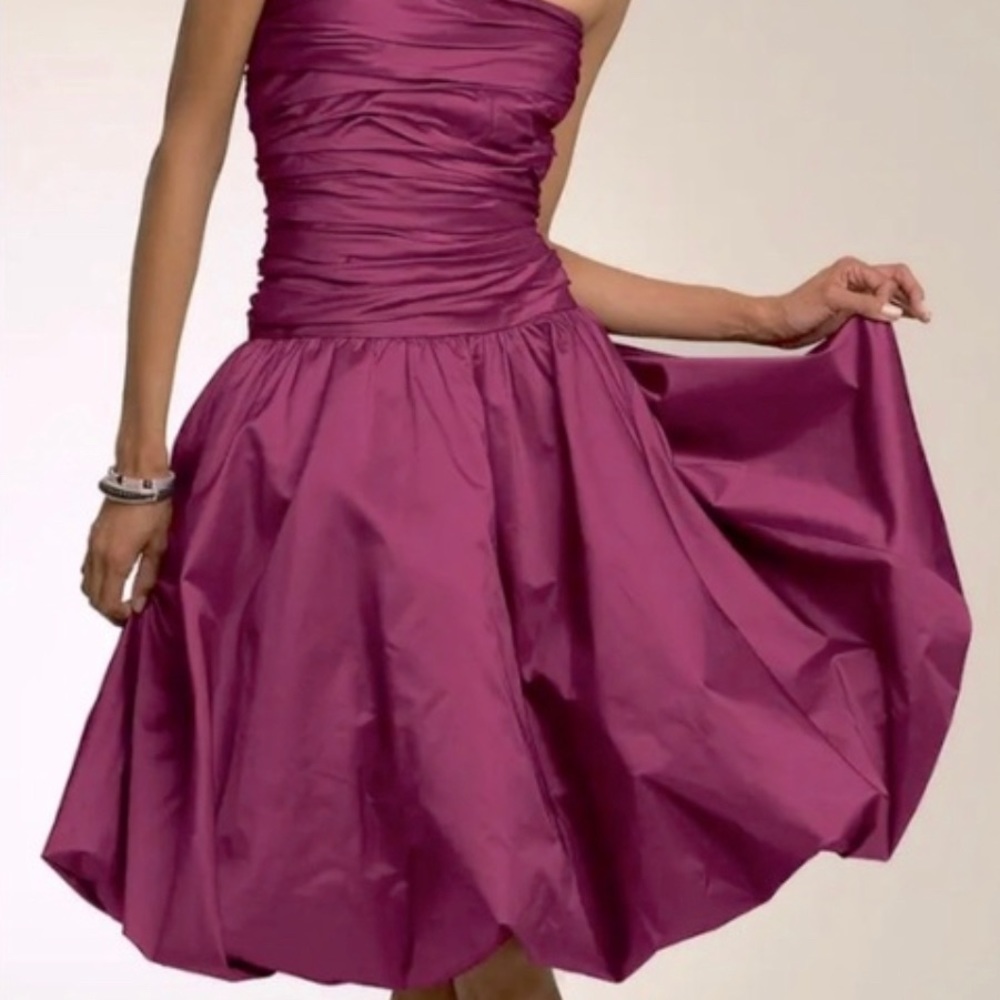 Vintage Tadashi Shoji Purple Pink Ruched Bubble Dress